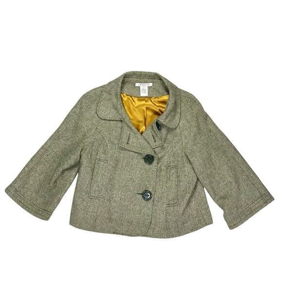 Vertigo Paris Cropped Wool Tweed Blazer Women Sz L Brown Single Breasted Jacket - Picture 1 of 16